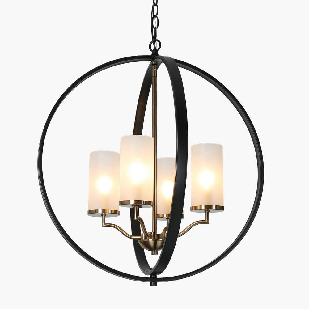 4-Light Black Brass Globe Chandelier Cylinder Glass Shade for Kitchen Islan