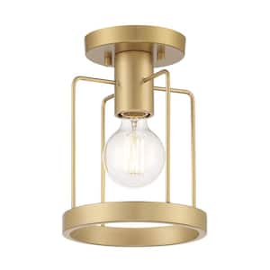 Tafo 7 in. 1-Light Golden Mist Semi Flush Mount Ceiling Light with Cage Shade