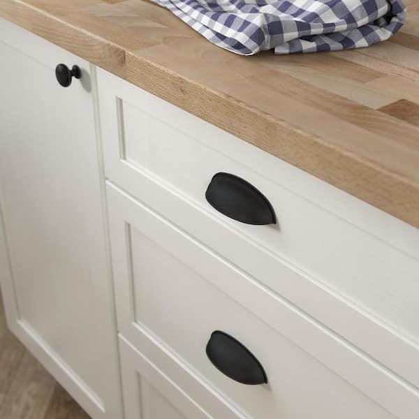 Cup Dual Mount 2-1/2 or 3 in. (64/76 mm) Classic Matte Black Cabinet Drawer Cup Pull