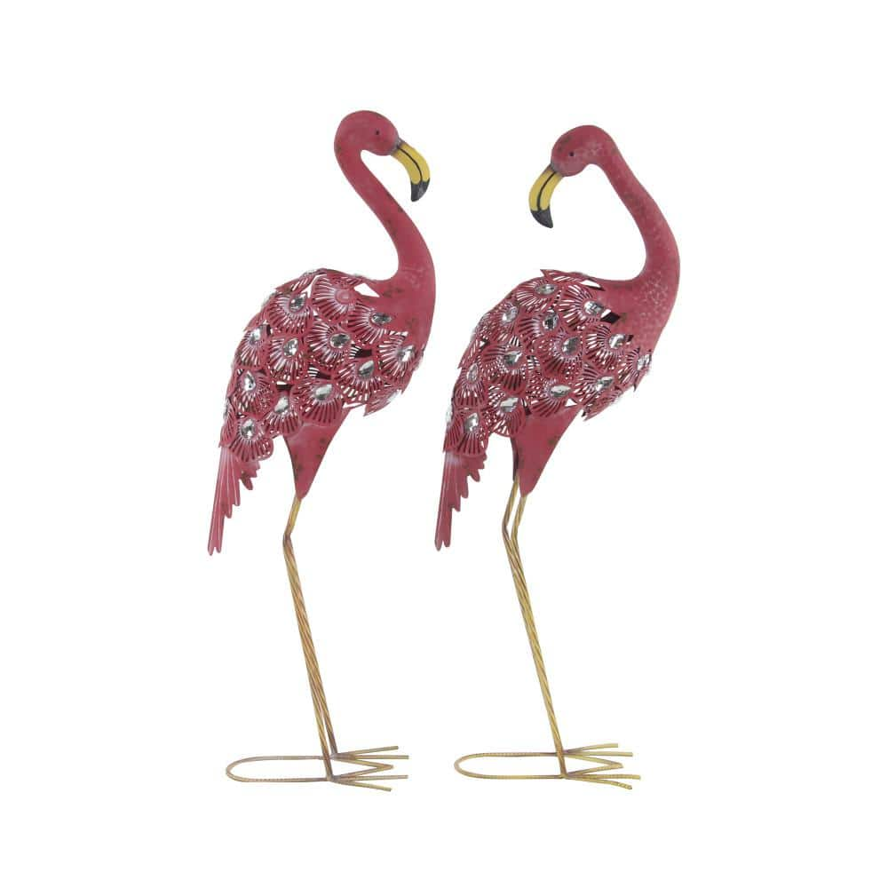 Litton Lane 38 in. Extra Large Metal Indoor Outdoor Standing Flamingo ...