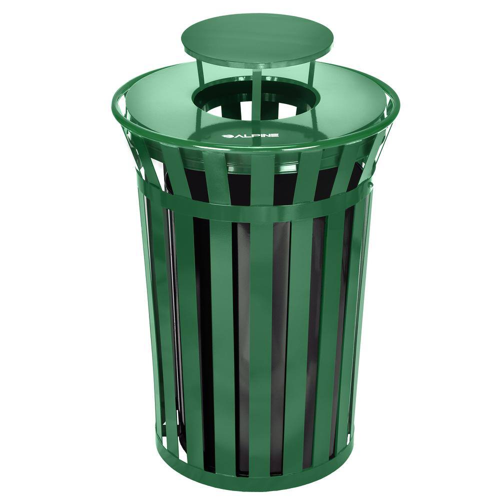38 Gal. Green Outdoor Metal Slatted Vented Commercial Trash Receptacle with