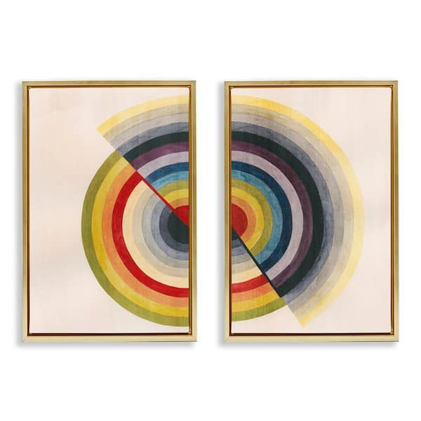 Stupell Industries Fading Round Split Circles by Grace Popp 2-Pieces Gold Floater Frame Abstract Graphic Art Print 31 in. x 21 in.