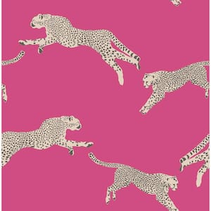 Bubblegum Leaping Cheetah Peel and Stick Vinyl Wallpaper