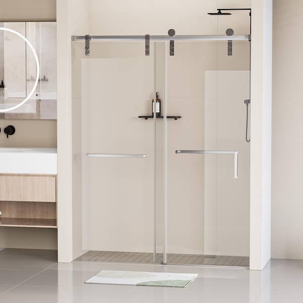 Xspracer Moray 60 in. W x 76 in. H Frameless Stainless Steel Single Sliding Shower Door in Gold 5/16 in. Tempered Clear Glass