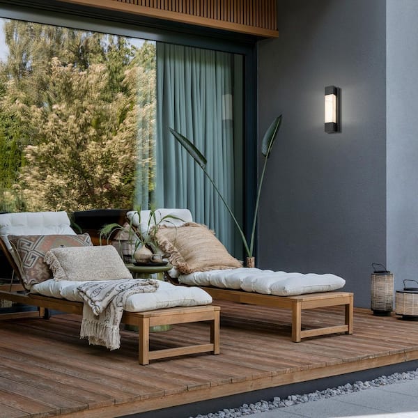 Cloud Stone 16 in. 1 Light Matte Black LED Vanity Light Bar with Natural Spanish Marble and 5CCT Dimmable Feature 2 PK