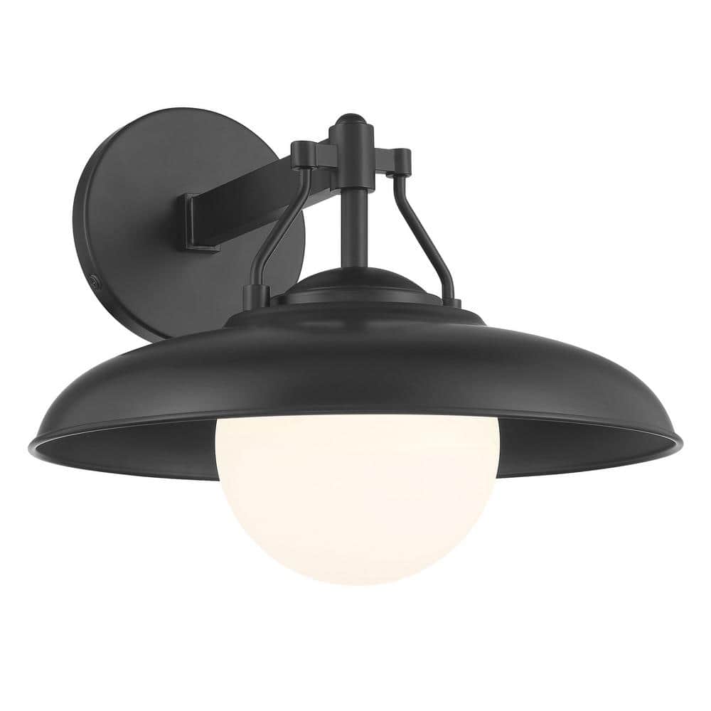 Coal Black Etched Opal Glass Outdoor Wall Sconce