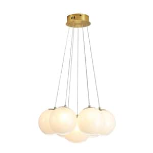 14 in. 7-Light Globe Chandelier, Pendant Light with Milky White Glass Small Balls for Dining Room(G9 Bulbs Included)