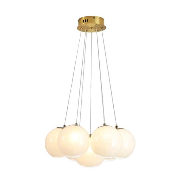 Depuley 14 in. 7-Light Globe Chandelier, Pendant Light with Milky White Glass Small Balls for Dining Room(G9 Bulbs Included)