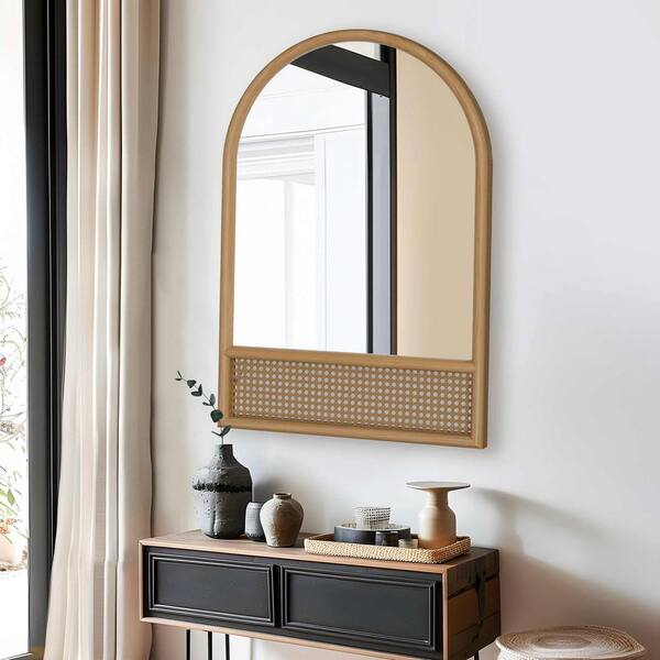 XGGJWW 36x24 Inch Arched Wall Mirror, Farmhouse Wooden Frame Decorative
