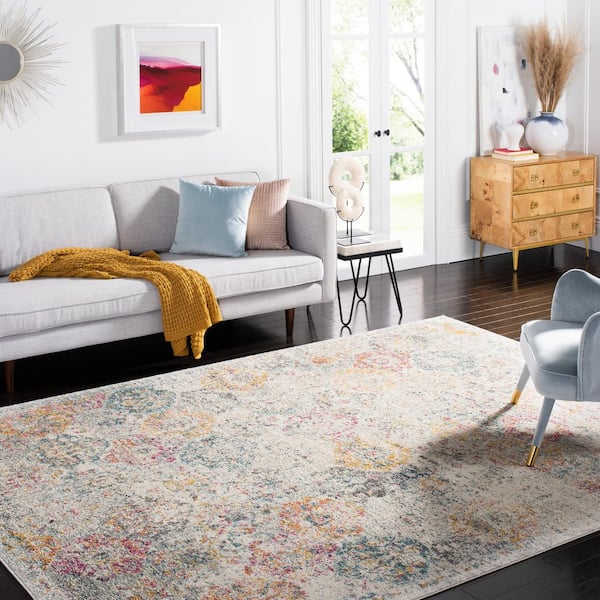 Madison Grey/Gold 11 ft. x 11 ft. Border Floral Medallion Geometric Square Area Rug