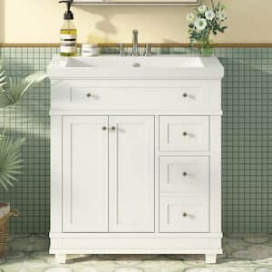 30 in. W x 17.8 in. D x 33 in. H Freestanding Bath Vanity in White with White Resin Top