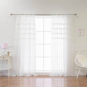 White Solid Tie Top Room Darkening Curtain - 52 in. W x 84 in. L (Set of 2)