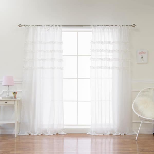 Best Home Fashion White Solid Tie Top Room Darkening Curtain - 52 in. W x 84 in. L (Set of 2)