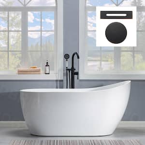 Bradbury 59 in. Acrylic FlatBottom Single Slipper Bathtub with Oil Rubbed Bronze Overflow and Drain Included in White