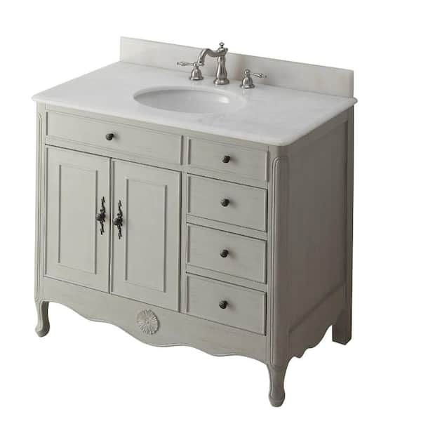 Daleville 38 in. W x 21 in. D x 35 in. H Bathroom Vanity in Distressed Gray Single Sink White Marble Top