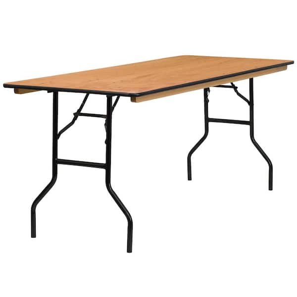 Gael 72 in. L Rectangle Natural Wood Top with Clear Coated Finished Top Folding Banquet Tables