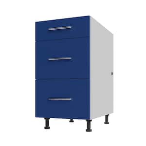 Miami Reef Blue Matte Flat Panel Stock Assembled Base Kitchen Cabinet 3 DR Base 18 In.x 34.5 In.x 27 In.