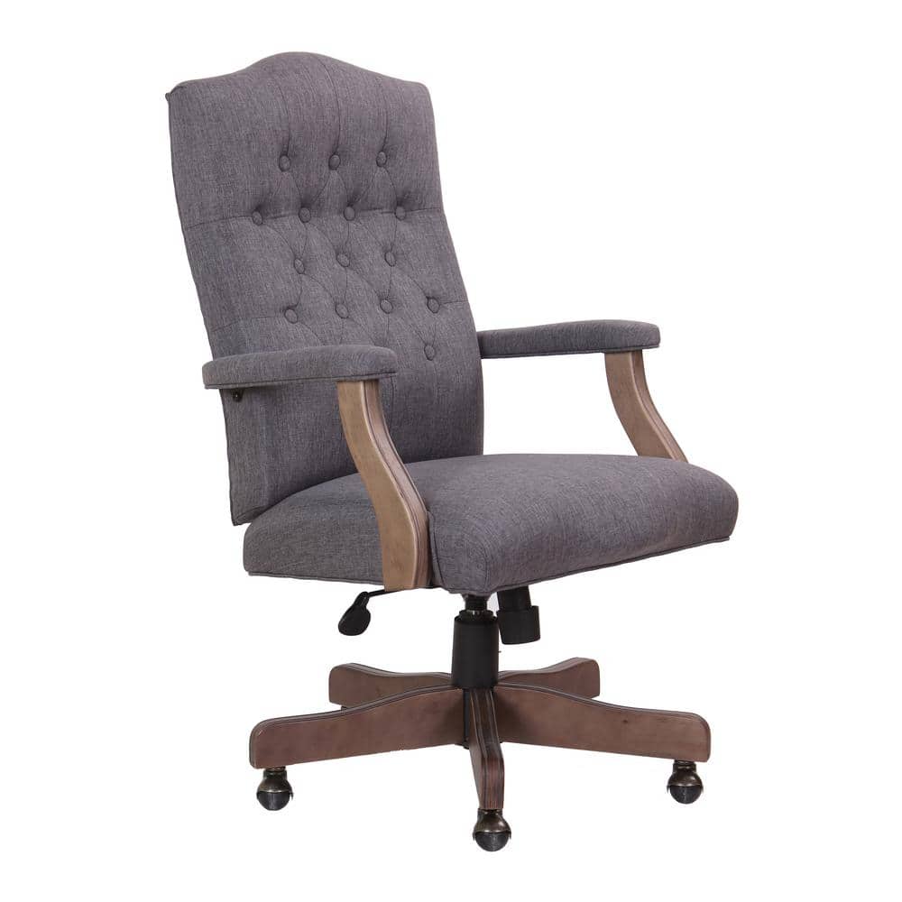 Slate Gray High Back Executive Swivel Chair with Wood Arms