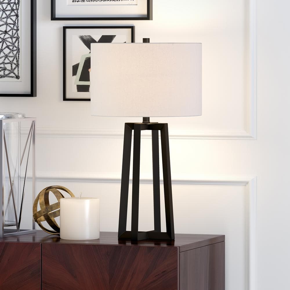 Helena 24.5" Blackened Bronze Tripod Nightstand Lamp with Barrel Shade