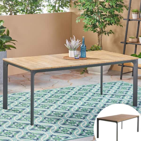 ToolCat 70 in. Rectangular Aluminum Outdoor Dining Table with Wood Top