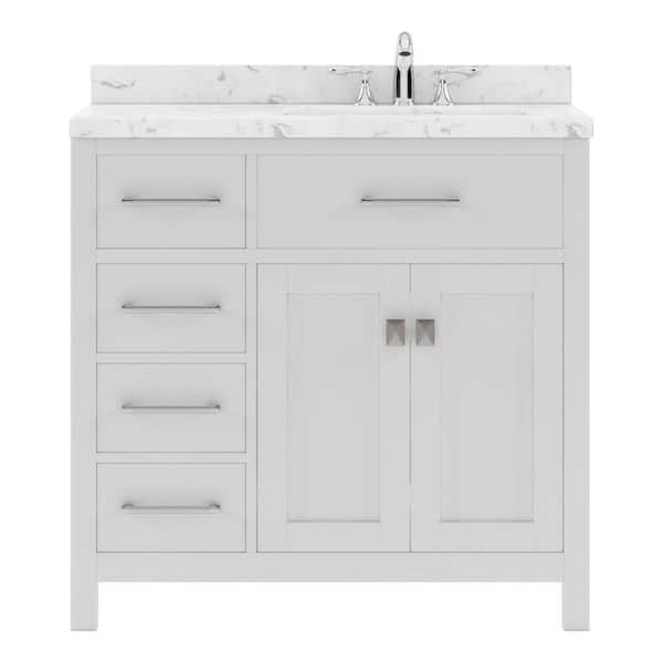 Virtu USA Caroline Parkway 36 in. W x 22 in. D x 35 in. H Single Sink Bath Vanity in White with Quartz Top