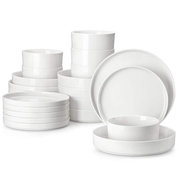 24-Piece White Porcelain Dinnerware Set Service for 6 Dishware Dinner Plates Dessert Plates Pasta Bowls and Cereal Bowls