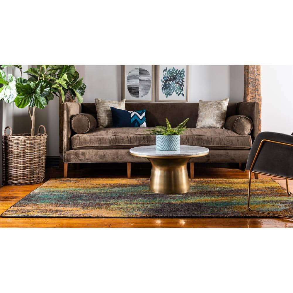 Vibrant Abstract Multi-Color 9' x 12' Synthetic Area Rug