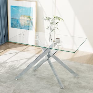 GOGEXX 51.18 in. Rectangular Clear Tempered Glass Table with
