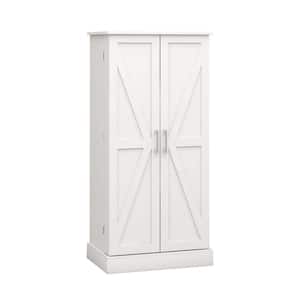 24 in. W x 16 in. D x 50 in. H in White MDF Ready to Assemble Floor Base Kitchen Cabinet with 2 Doors & Racks and LED