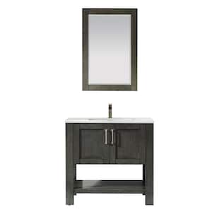 Grayson 36 in. Bath Vanity in Black with Manufactured Stone Vanity Top in White with White Basin and Mirror