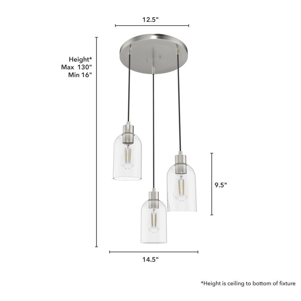Brushed Nickel 3-Light Modern Glass Pendant Cluster