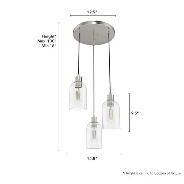 Hunter - Lochemeade 3 Light Brushed Nickel Waterfall Chandelier with Clear Seeded Glass Shades Kitchen Light