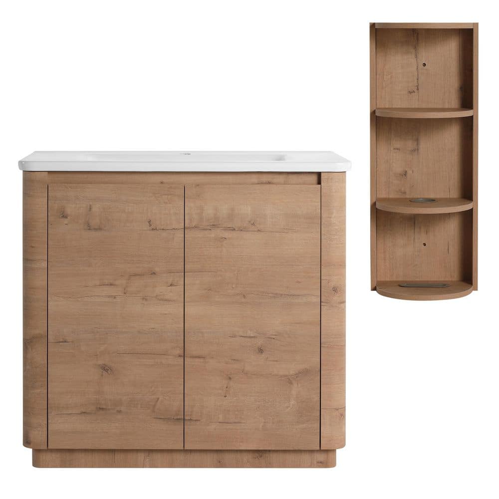 36 in. Freestanding Imitative Oak Bath Vanity with White Ceramic Top and Storage Rack Unassembled price history on PriceWatchPro