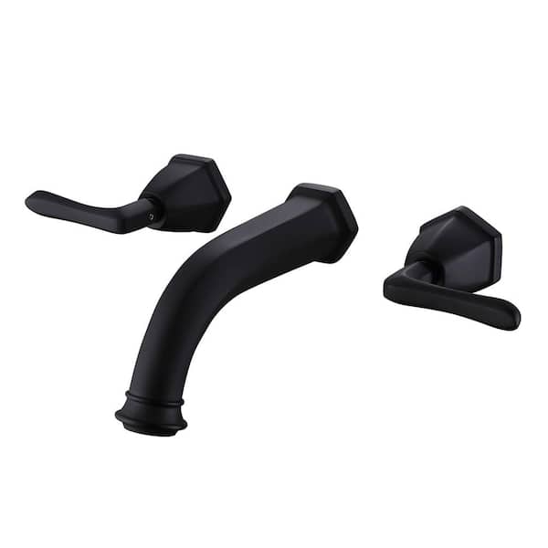 FLG Double Handle Wall Mount Roman Tub Faucet 3 Holes 4 GPM Modern Brass Bath Tub Filler in Matte Black