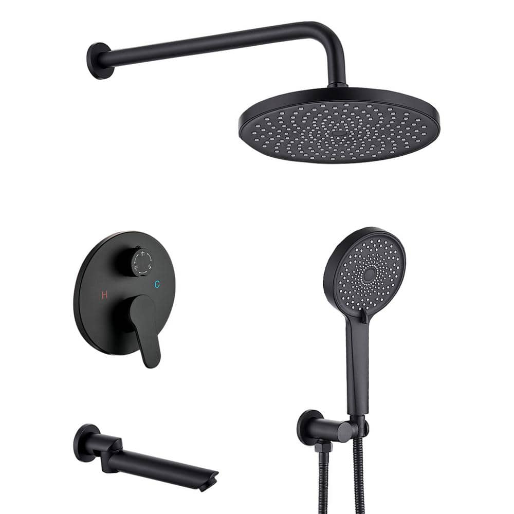 hoesten keten handicap ELLO&ALLO 2-Handle 2-Spray Tub and Shower Faucet and Handheld Combo with 8  in. Shower Head in Matte Black (Valve Included) ES-B-PR300 - The Home Depot