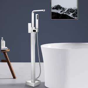 Single-Handle Freestanding Bathtub Faucet with Hand Shower Floor Mount in Chrome