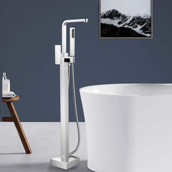 Satico Single-Handle Freestanding Bathtub Faucet with Hand Shower Floor Mount in Chrome