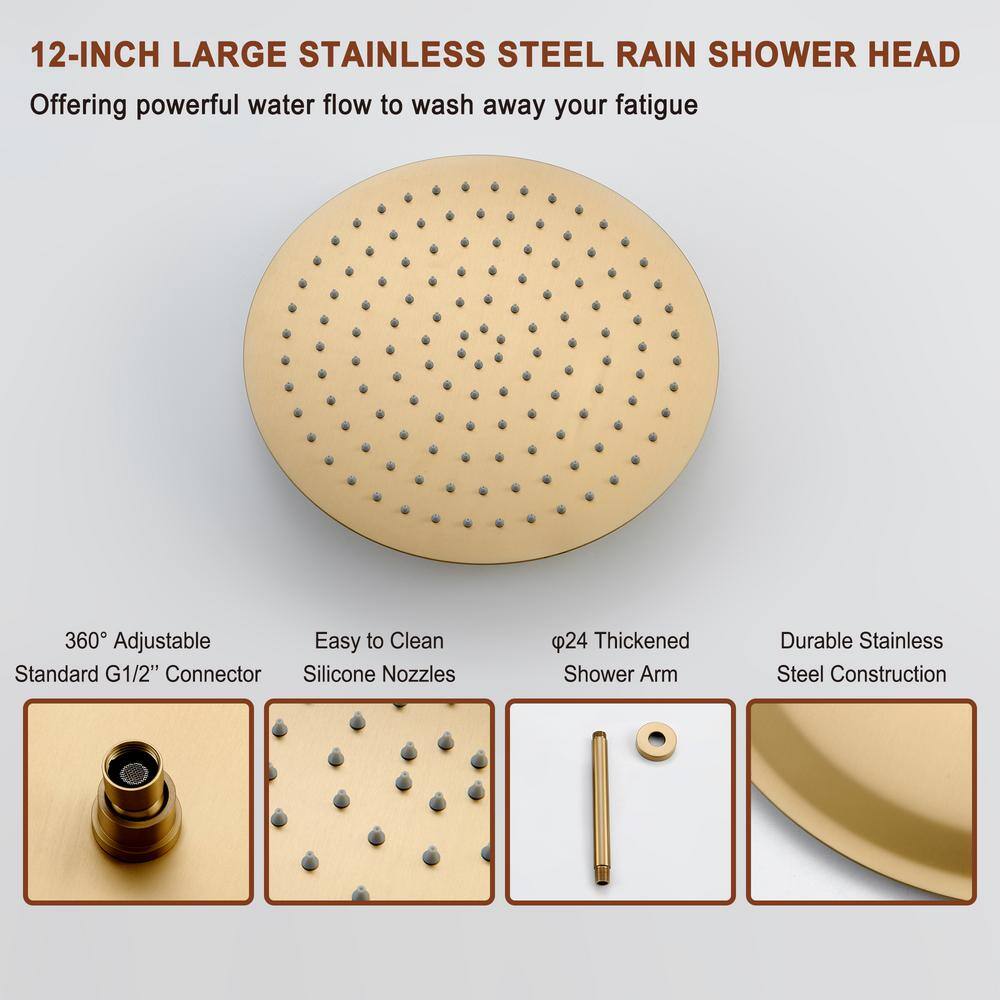 Brushed Gold Dual Rainfall Shower System with Handheld Spray