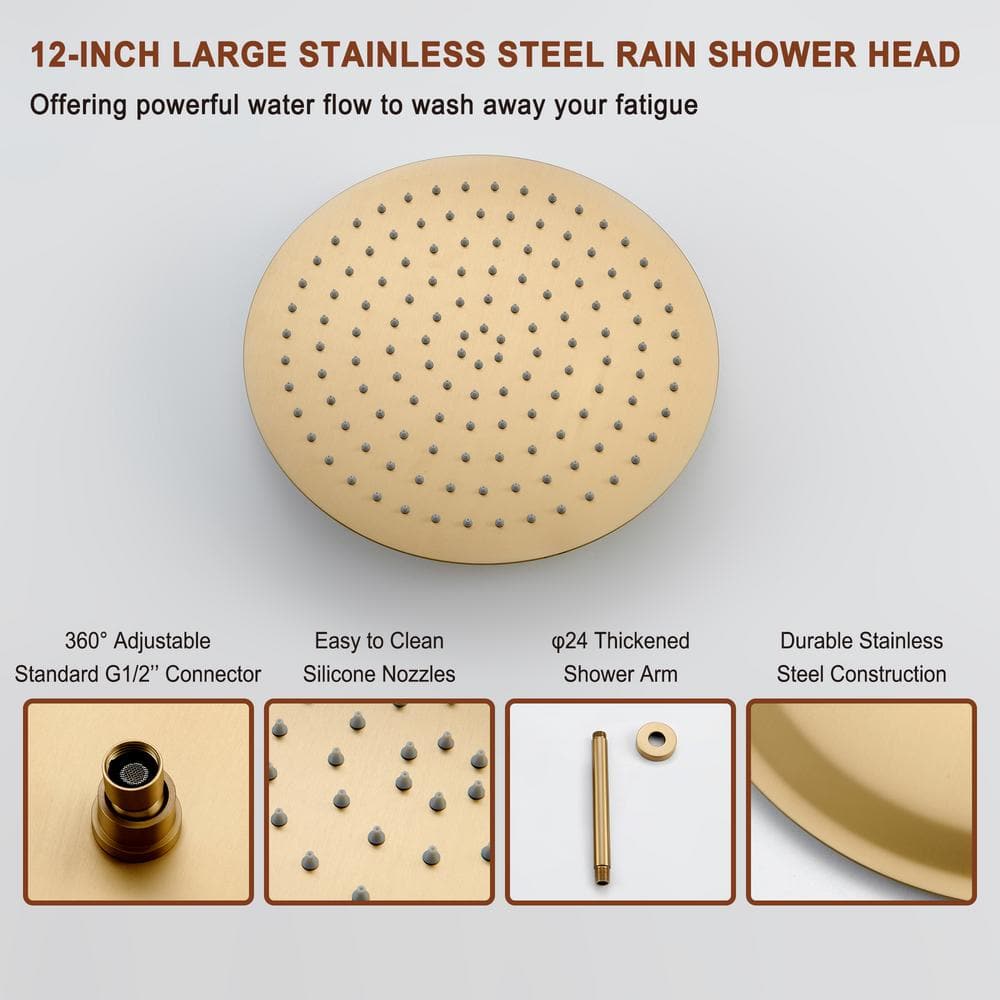 Brushed Gold Dual Rainfall Shower System with Handheld Spray
