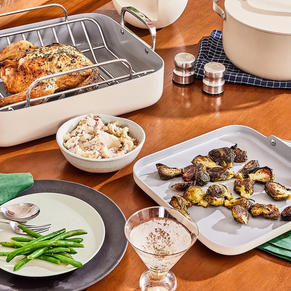 Cream Stainless Steel Non-Stick Square Cookware Set