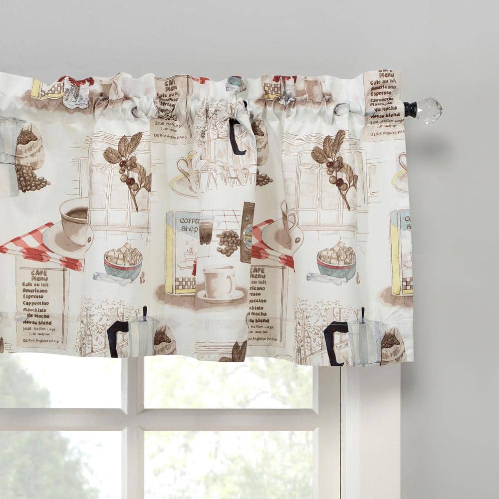 White Coffee Shop Themed Sheer Polyester Kitchen Curtain Set