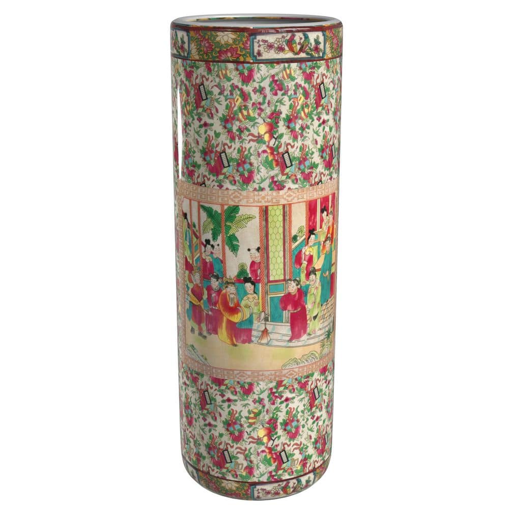Colorful Glazed Porcelain Floral Cylinder Table Vase