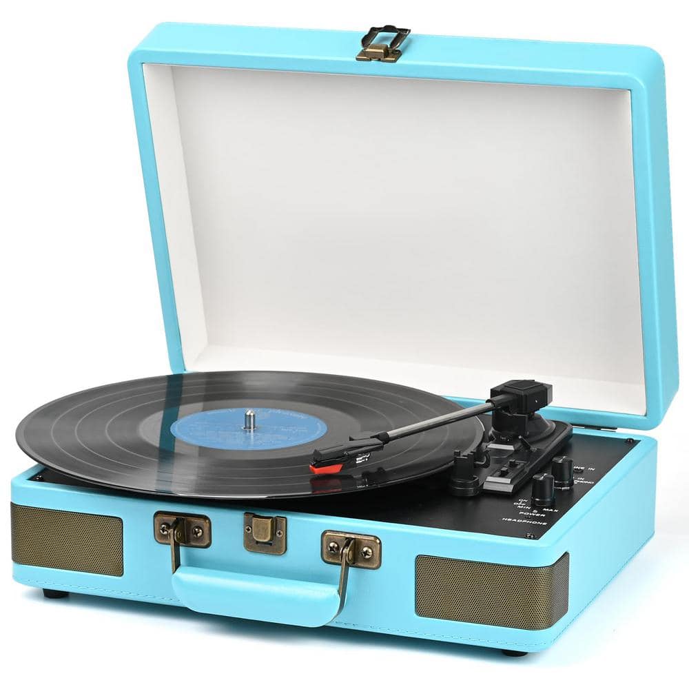 3 Speed Bluetooth Portable Vintage Suitcase Vinyl Record Player Enhanced Audio Sound with Built-in Speakers Turntable