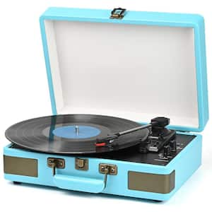 3 Speed Bluetooth Portable Vintage Suitcase Vinyl Record Player Enhanced Audio Sound with Built-in Speakers Turntable