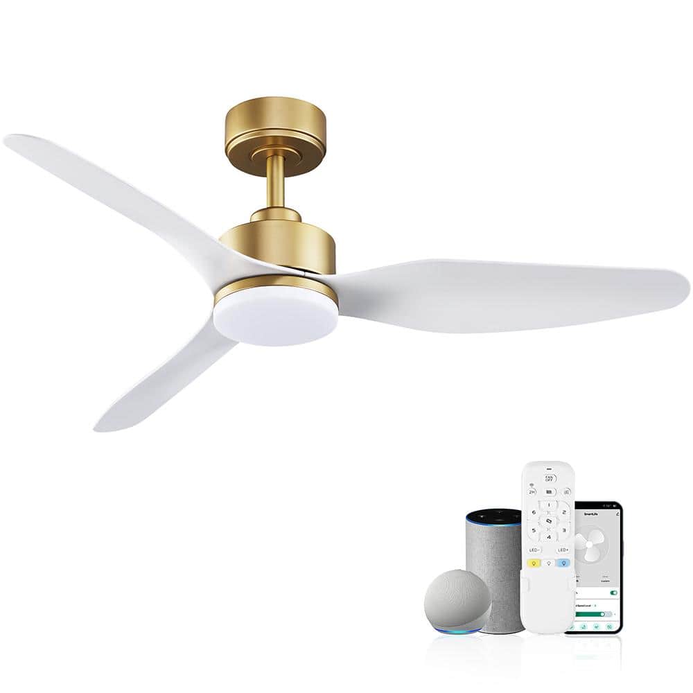 48 in. Smart Outdoor Indoor Gold White Ceiling Fans with LED Light and Remote, WiFi Alexa App Workable, Quiet DC Motor price history on PriceWatchPro