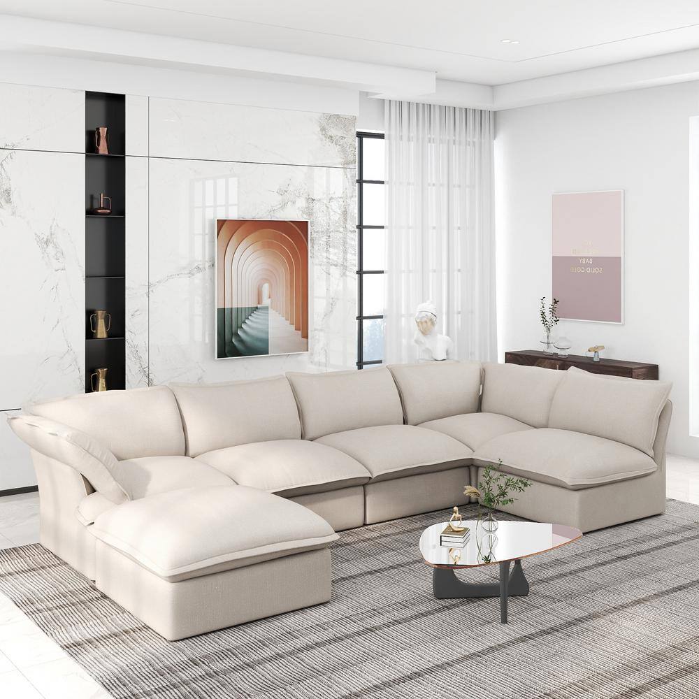 95 Luxury Sectional Sofa, 3 Seater With Ottoman, For Living Room Apartment Studio Office Beige