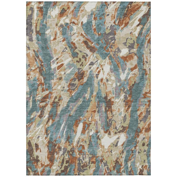 Chantille Machine Washable Indoor/Outdoor Abstract ACN2441 Teal 8 ft. x 10 ft. Area Rug