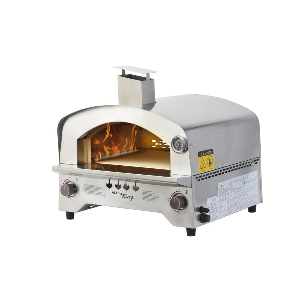 Flame King Multi-Function Propane Pizza Oven with 13 in. Pizza Stone, Silver