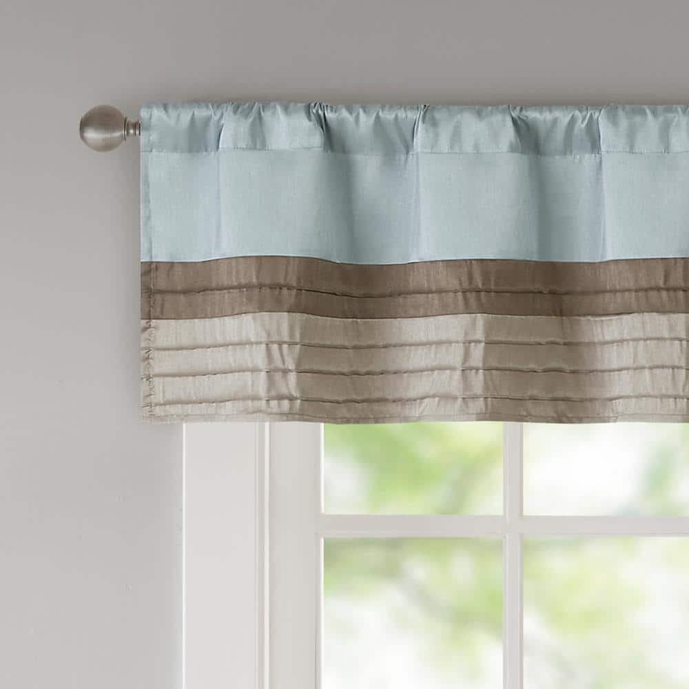Blue and Tan Polyoni Pintuck Window Valance