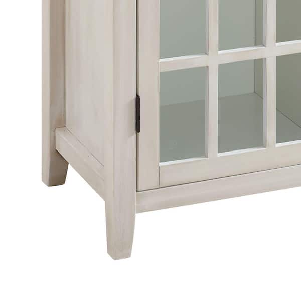 Benjara 4 Door Wooden Cabinet with Metal Knob Handles White 
